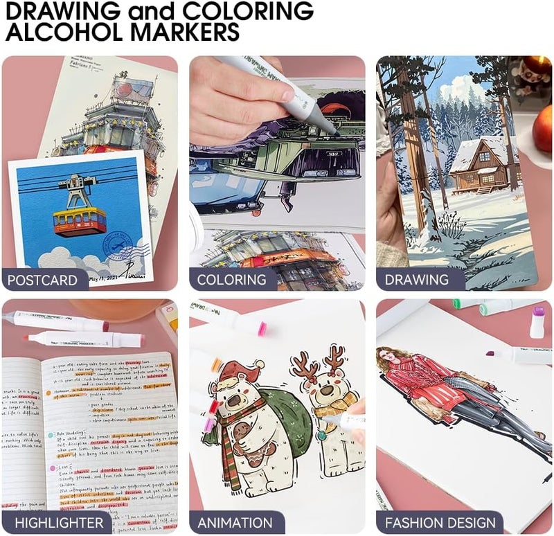 TRANSON Alcohol Markers for Drawing Coloring 48 Colors Dual-tip Fine and Chisel Tips - Image 2